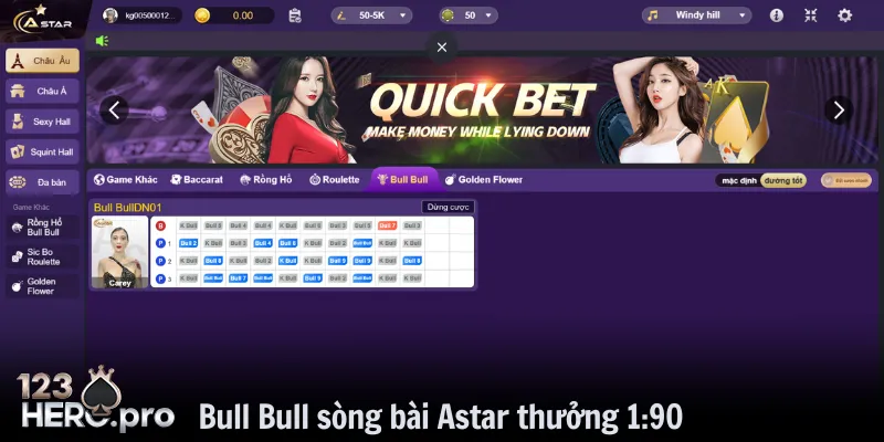 Trò chơi Bull Bull tại sòng bài Astar tỷ lệ thưởng lên đến 1:90