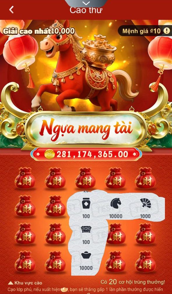 chọn chế độ cào thử và trải nghiệm trò chơi.