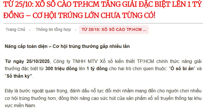 Giải Đặc biệt: Đã được nâng lên mức 1 tỷ đồng (một số series đặc biệt có thể lên tới 1,2 tỷ)