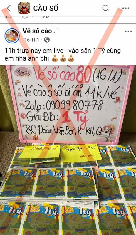 thủ đoạn live vé số cào online đang được làm giả diện rộng